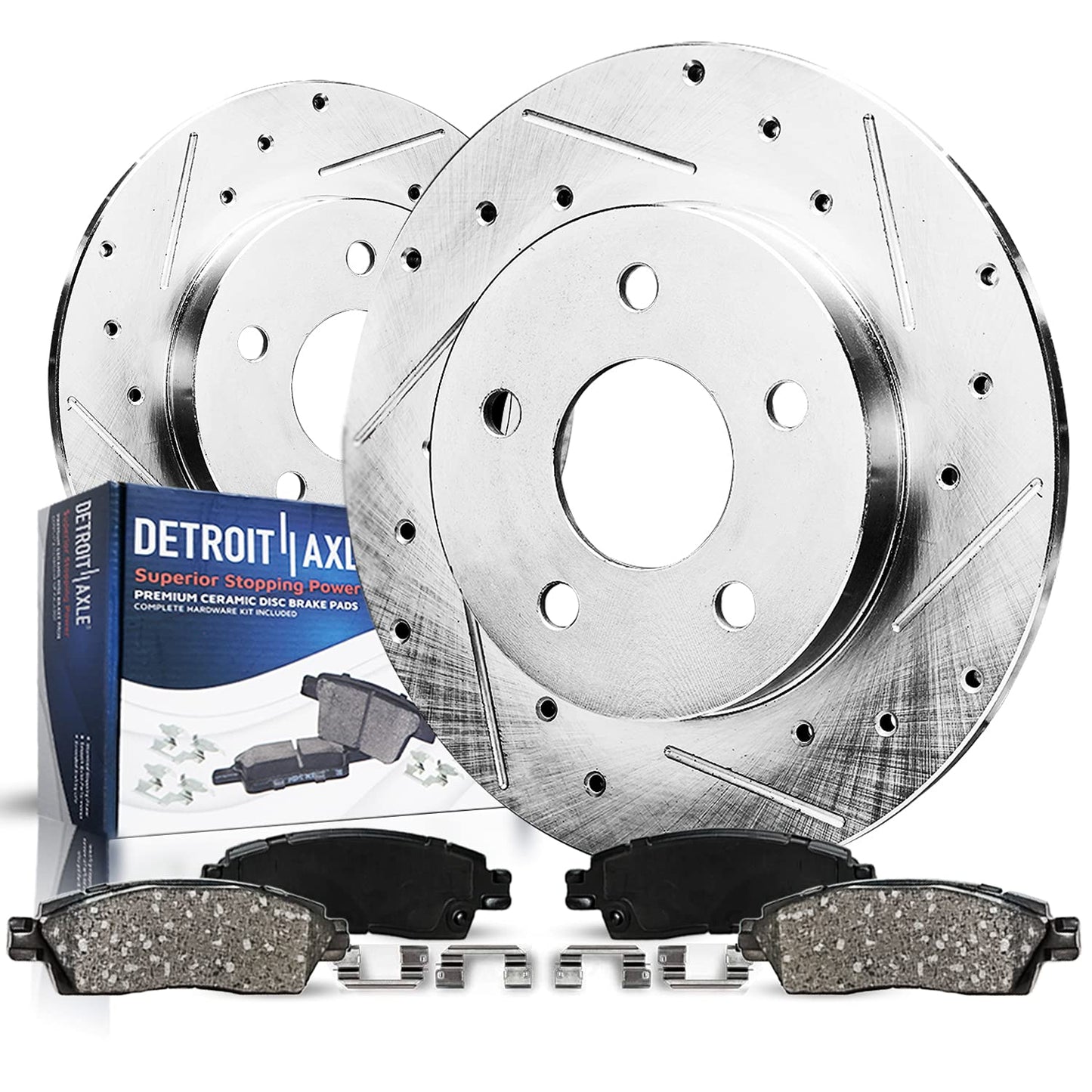 Detroit Axle - 2.0L Rear Brake Kit for 2004-2005 Mazda 3, Drilled and Slotted Disc Brake Rotors Ceramic Brake Pads w/Clip Replac
