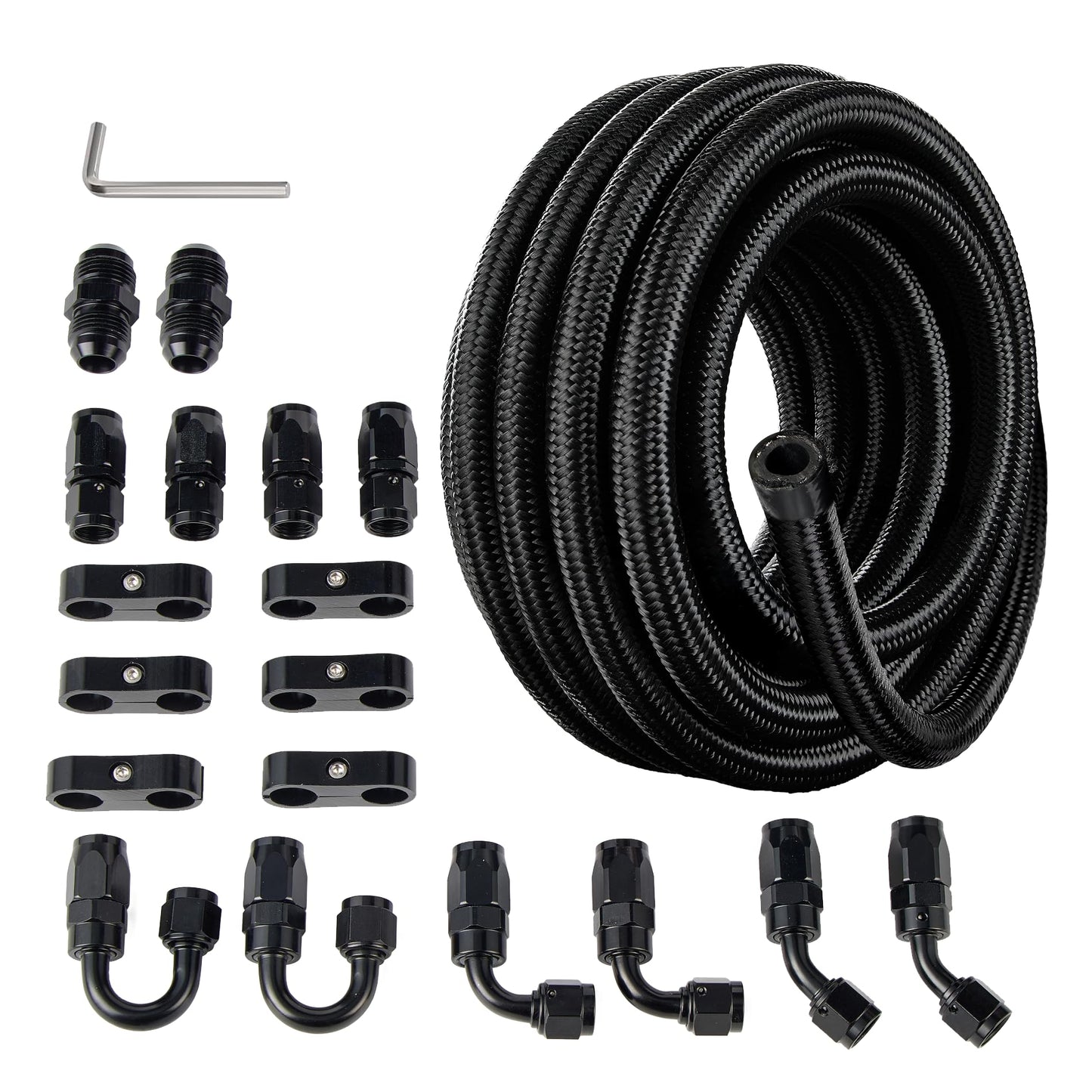 EVIL ENERGY 6AN Fuel Line Kit, 6AN Nylon Braided Fuel Line Hose Fitting Kit CPE 16FT Black